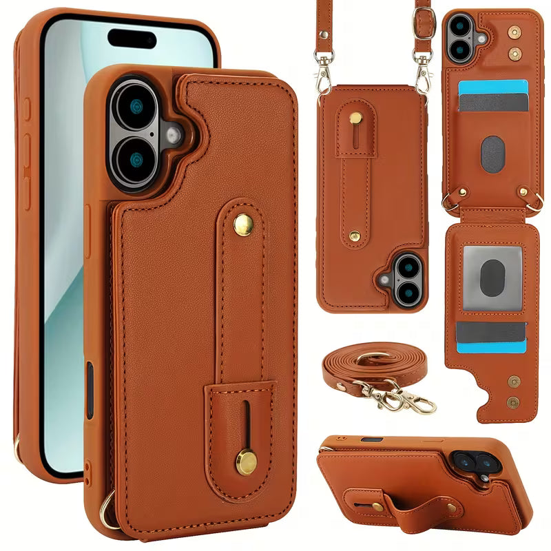 LUMEN Phone Case with Wallet and Strap - Brown