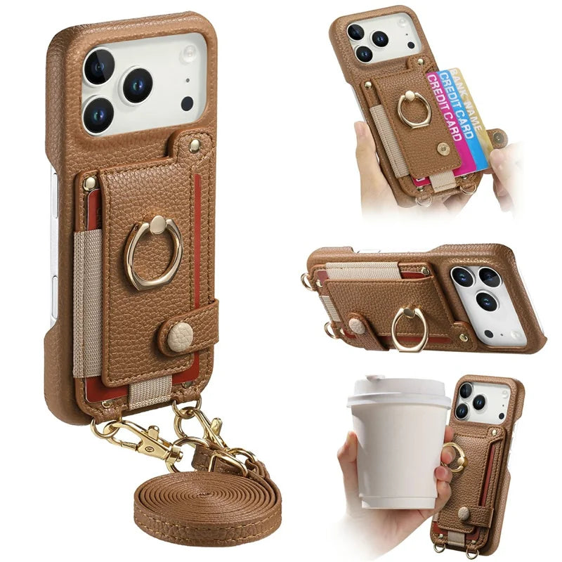 ALMA ETHEREAL Phone Case with Wallet and Ring Holder - Brown